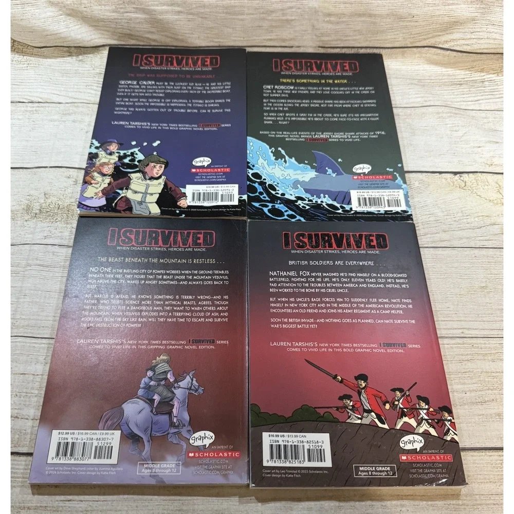 Lot of 8 I Survived Graphic Novels Comic Style Titanic Pompeii 9/11 Shark Attack